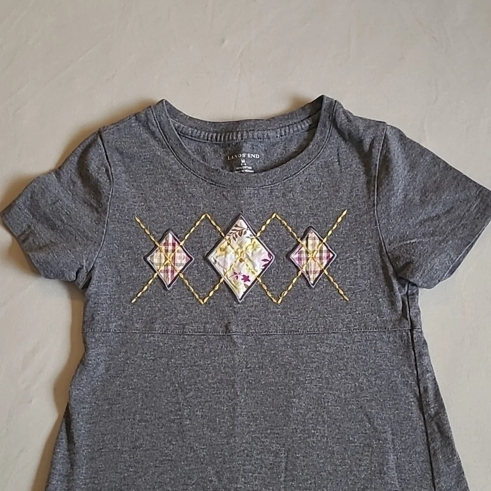 Land's End Gray Tshirt Dress With Diamond Embroidery Size Medium 5-6